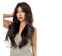 Perruque Femme Perruque synthétique ondulée longue marron châtain avec frange, faux cheveux ondulés, perruque à usage quotidien for femmes(LC3025-1)