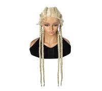Perruque Femme Perruques à quatre tresses, perruque synthétique tressée à l'avant en dentelle, longue perruque faite à la main, 36 pouces, aspect naturel hair wigs(Blonde)