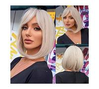 Perruque Femme Perruques Bob blondes courtes droites blanches avec frange perruque synthétique coupe lutin for femmes fibre résistante à la chaleur Cosplay Lolita cheveux