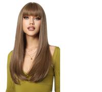 Perruque Femme Perruques brunes perruque longue et droite avec frange partie centrale quotidienne brune résistante à la chaleur(LC2163-7)