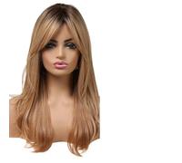 Perruque Femme Perruques brunes perruque longue et droite avec frange partie centrale quotidienne brune résistante à la chaleur(Lc6140-1)