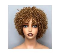 Perruque Femme Perruques courtes afro bouclées en cheveux humains brésiliens Remy 99J avec frange for femmes(Bruin)
