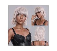 Perruque Femme Perruques courtes blanches for femmes noires Cosplay quotidien Perruque Bob à cheveux raides naturels avec frange Perruques synthétiques résistantes à la chaleur hair wigs