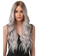 Perruque Femme Perruques de cheveux roses avec raie centrale, perruque longue ombrée rose résistante à la chaleur for femmes, look fête quotidien(LC1014-1)