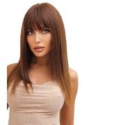Perruque Femme Perruques ombrées brunes de longueur moyenne avec frange for femmes, perruques cheveux fête droites(LC070-1)
