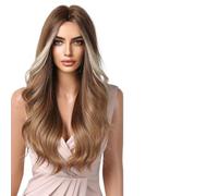 Perruque Femme Perruques ondulées longues, racines brunes blondes blanches, cheveux ondulés for femmes, partie centrale(LC1034-1)