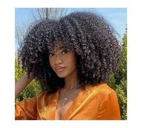 Perruque Femme Perruques synthétiques afro crépues bouclées de 12 pouces, perruque courte bouclée avec frange, cheveux noirs naturels à usage quotidien sans colle à haute température hair wigs