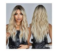 Perruque Femme Perruques synthétiques blondes marron clair avec des racines foncées perruque de cheveux longs ondulés d'eau une frange for les femmes cosplay quotidien résistant à la chaleur