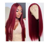 Perruque Femme Perruques synthétiques en dentelle rouge bordeaux 13x3, perruques en dentelle à cheveux raides, perruques synthétiques en dentelle résistantes à la chaleur sans colle for femmes hair wi