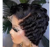 Perruque Femme Short Curly Pixie Cut Lace Front Wigs, 13X1 Human Hair HD Lace Front Wigs for Black Women Natural Black hair wigs