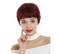 Perruque Femme Très Court 60er Pixie Cut Coiffure Cheveux Frange Rouge Grenat