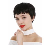 Perruque Femme Très Court Pixie à Couper Coiffure Cheveux Frange Noir SA098-1B