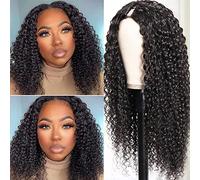 Perruque Femme V-Part human hair wig kinky curly perruque cheveux humain Machine Made with None Lace Front U part human hair wig 150% Densité Bresilienne (18 pouces)