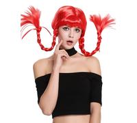 Perruque Femmes Carnaval Effronté Gade Lolita Rigide Tressé Tresses Frange Rouge
