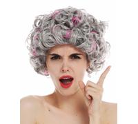 Perruque Femmes Carnaval Gris Boucles Bouclé Bigoudis Perruque Grand-Mère 3195