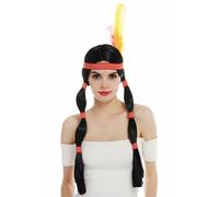 Perruque Femmes Carnaval Long Indienne Indianer-Frau Tresses Noir Bijou