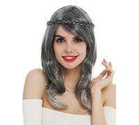 Perruque Femmes Carnaval Long Lisse Gris Moucheté Tressée Couronne de Cheveux