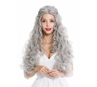 Perruque Femmes Carnaval Long Tressée Crête Moyen Gris Hippie Ondulées 91323