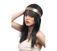 Perruque Femmes Carnaval Noir Frange Lisse Couleur Or Bandeau Cléopatre