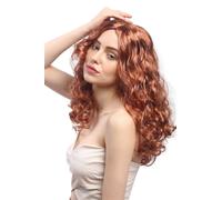 Perruque Femmes Carnaval Ondulées Boucles Volume Crête Moyen Cuivre Rouge