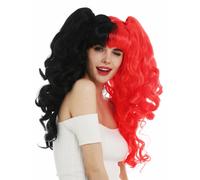 Perruque Femmes Cosplay Long Bouclé Amovible Tresses Gothique Lolita Noir Rouge