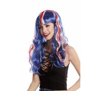 Perruque Femmes Fan UK Royaume-uni Union Jack Long Bleu Blanc Rouge 90923