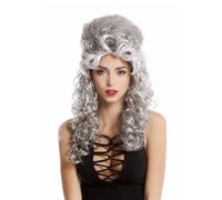 Perruque Femmes Halloween Baroque Long Bouclé Hochgesteckt Argent Gris Mèches
