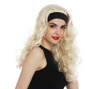 Perruque Femmes Halloween Carnaval Bandeau Long Blonde Bouclé 80er Look Rétro