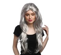 Perruque Femmes Halloween Carnaval Gris Lisse Volume Sorcière Vieux Long 70cm
