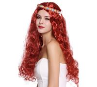 Perruque Fleur-Enfant Hippie 60er 70er Long Rouge Ondulées Crête Moyen Bandeau