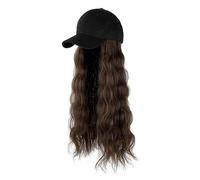 Perruque for femme bonnet tricoté, bonnet tricoté, chapeaux de perruque réglables longs ondulés, perruques de remplacement dans un chapeau for filles, casquette de baseball avec cheveux marron noir pe