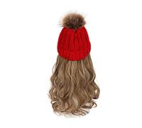 Perruque for femme bonnet tricoté, bonnet tricoté chaud d'hiver, bonnet for femme, bonnet tricoté, perruque d'hiver en laine tricotée, cheveux longs ondulés, cheveux bouclés, chapeau chaud amovible(Wi