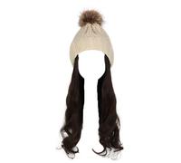 Perruque for femme bonnet tricoté, bonnet tricoté chaud d'hiver, bonnet for femme, bonnet tricoté, perruque d'hiver en laine tricotée, cheveux longs ondulés, cheveux bouclés, chapeau chaud amovible(Be