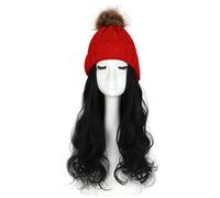 Perruque for femme bonnet tricoté, bonnet tricoté chaud d'hiver, bonnet for femme, bonnet tricoté, perruque d'hiver en laine tricotée, cheveux longs ondulés, cheveux bouclés, chapeau chaud amovible(Wi