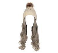 Perruque for femme bonnet tricoté, bonnet tricoté chaud d'hiver, bonnet for femme, bonnet tricoté, perruque d'hiver en laine tricotée, cheveux longs ondulés, cheveux bouclés, chapeau chaud amovible(Be