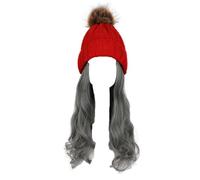 Perruque for femme bonnet tricoté, bonnet tricoté chaud d'hiver, bonnet for femme, bonnet tricoté, perruque d'hiver en laine tricotée, cheveux longs ondulés, cheveux bouclés, chapeau chaud amovible(Wi