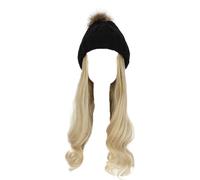 Perruque for femme bonnet tricoté, bonnet tricoté chaud d'hiver, bonnet for femme, bonnet tricoté, perruque d'hiver en laine tricotée, cheveux longs ondulés, cheveux bouclés, chapeau chaud amovible(Bl