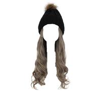 Perruque for femme bonnet tricoté, bonnet tricoté chaud d'hiver, bonnet for femme, bonnet tricoté, perruque d'hiver en laine tricotée, cheveux longs ondulés, cheveux bouclés, chapeau chaud amovible(Bl