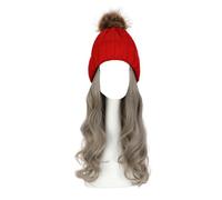 Perruque for femme bonnet tricoté, bonnet tricoté chaud d'hiver, bonnet for femme, bonnet tricoté, perruque d'hiver en laine tricotée, cheveux longs ondulés, cheveux bouclés, chapeau chaud amovible(Bl