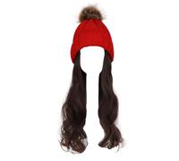 Perruque for femme bonnet tricoté, bonnet tricoté chaud d'hiver, bonnet for femme, bonnet tricoté, perruque d'hiver en laine tricotée, cheveux longs ondulés, cheveux bouclés, chapeau chaud amovible(Wi