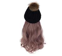 Perruque for femme bonnet tricoté, bonnet tricoté chaud d'hiver, bonnet for femme, bonnet tricoté, perruque d'hiver en laine tricotée, cheveux longs ondulés, cheveux bouclés, chapeau chaud amovible(Bl