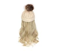 Perruque for femme bonnet tricoté, bonnet tricoté chaud d'hiver, bonnet for femme, bonnet tricoté, perruque d'hiver en laine tricotée, cheveux longs ondulés, cheveux bouclés, chapeau chaud amovible(Be
