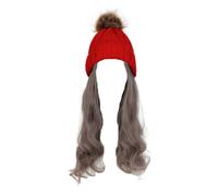 Perruque for femme bonnet tricoté, bonnet tricoté chaud d'hiver, bonnet for femme, bonnet tricoté, perruque d'hiver en laine tricotée, cheveux longs ondulés, cheveux bouclés, chapeau chaud amovible(Wi