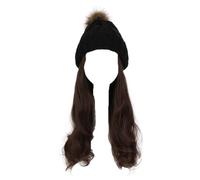 Perruque for femme bonnet tricoté, bonnet tricoté chaud d'hiver, bonnet for femme, bonnet tricoté, perruque d'hiver en laine tricotée, cheveux longs ondulés, cheveux bouclés, chapeau chaud amovible(Bl