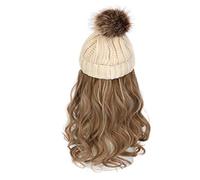Perruque for femme bonnet tricoté, bonnet tricoté chaud d'hiver, bonnet for femme, bonnet tricoté, perruque d'hiver en laine tricotée, cheveux longs ondulés, cheveux bouclés, chapeau chaud amovible(Be