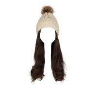 Perruque for femme bonnet tricoté, bonnet tricoté chaud d'hiver, bonnet for femme, bonnet tricoté, perruque d'hiver en laine tricotée, cheveux longs ondulés, cheveux bouclés, chapeau chaud amovible(Be