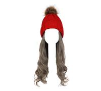 Perruque for femme bonnet tricoté, bonnet tricoté chaud d'hiver, bonnet for femme, bonnet tricoté, perruque d'hiver en laine tricotée, cheveux longs ondulés, cheveux bouclés, chapeau chaud amovible(Wi