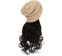 Perruque for femme bonnet tricoté, bonnet tricoté chaud d'hiver, bonnet for femme, perruque en tricot avec extensions de cheveux bouclés ondulés de 19,6 pouces de long, perruque en tricot chaud d'hive