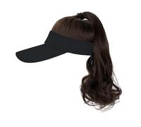 Perruque for femme bonnet tricoté, bonnet tricoté, perruque de chapeau for femme, casquette de baseball avec extensions de cheveux synthétiques bouclés, queue de cheval, chapeau de soleil avec cheveux