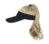 Perruque for femme bonnet tricoté, bonnet tricoté, perruque de chapeau for femme, casquette de baseball avec extensions de cheveux synthétiques bouclés, queue de cheval, chapeau de soleil avec cheveux
